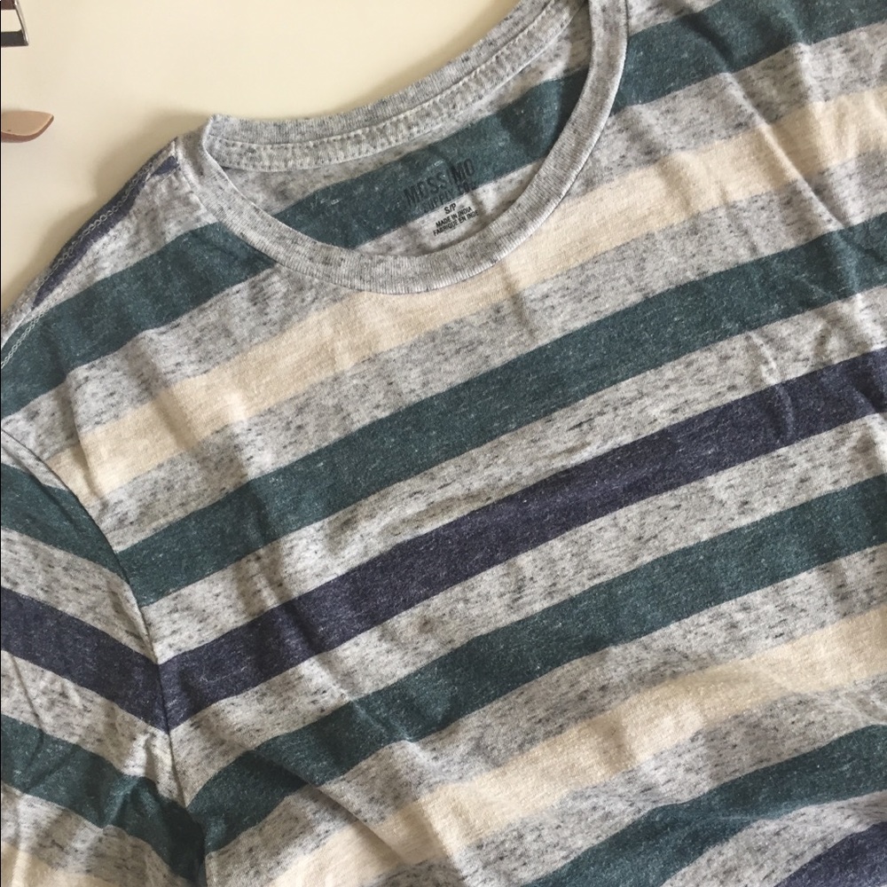 Green and blue striped tee